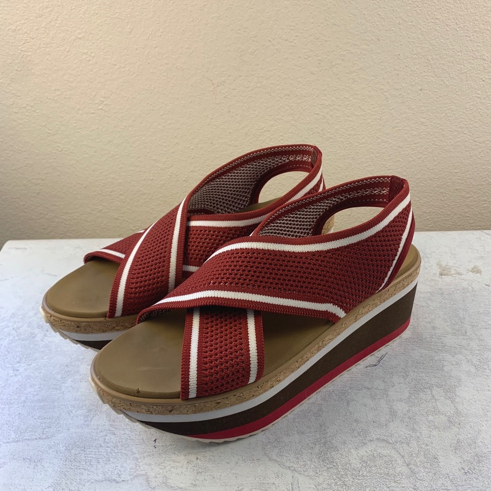 Yellow Box 9 Platform Sandals Red Knit Striped Wedge Slingback - Picture 3 of 11